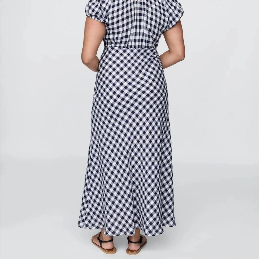 DOEN Navy Gingham Midi Dress - Women's Cap Sleeve Maxi - Picture 5 of 7